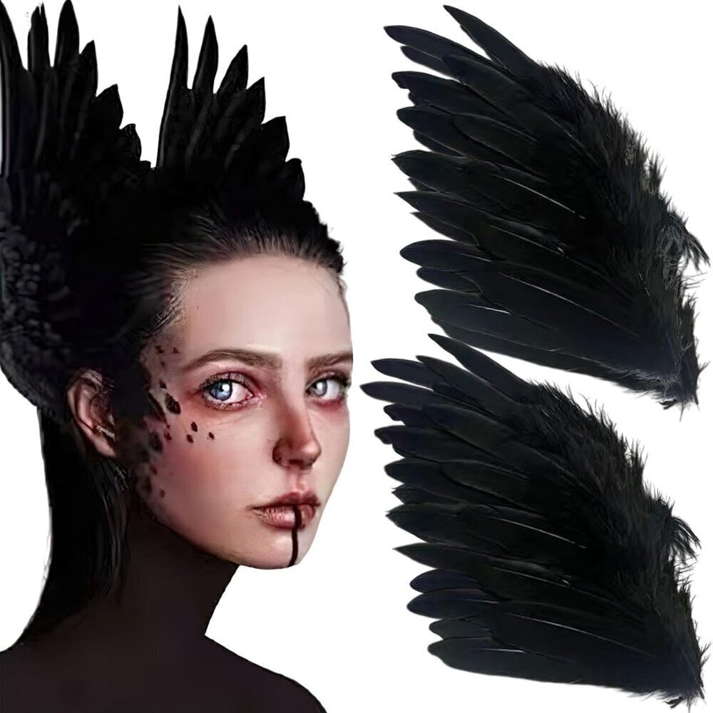 Black Feather Hair Clips 2-Pack 3D Crow Headpiece Costume Party Stage Accessory